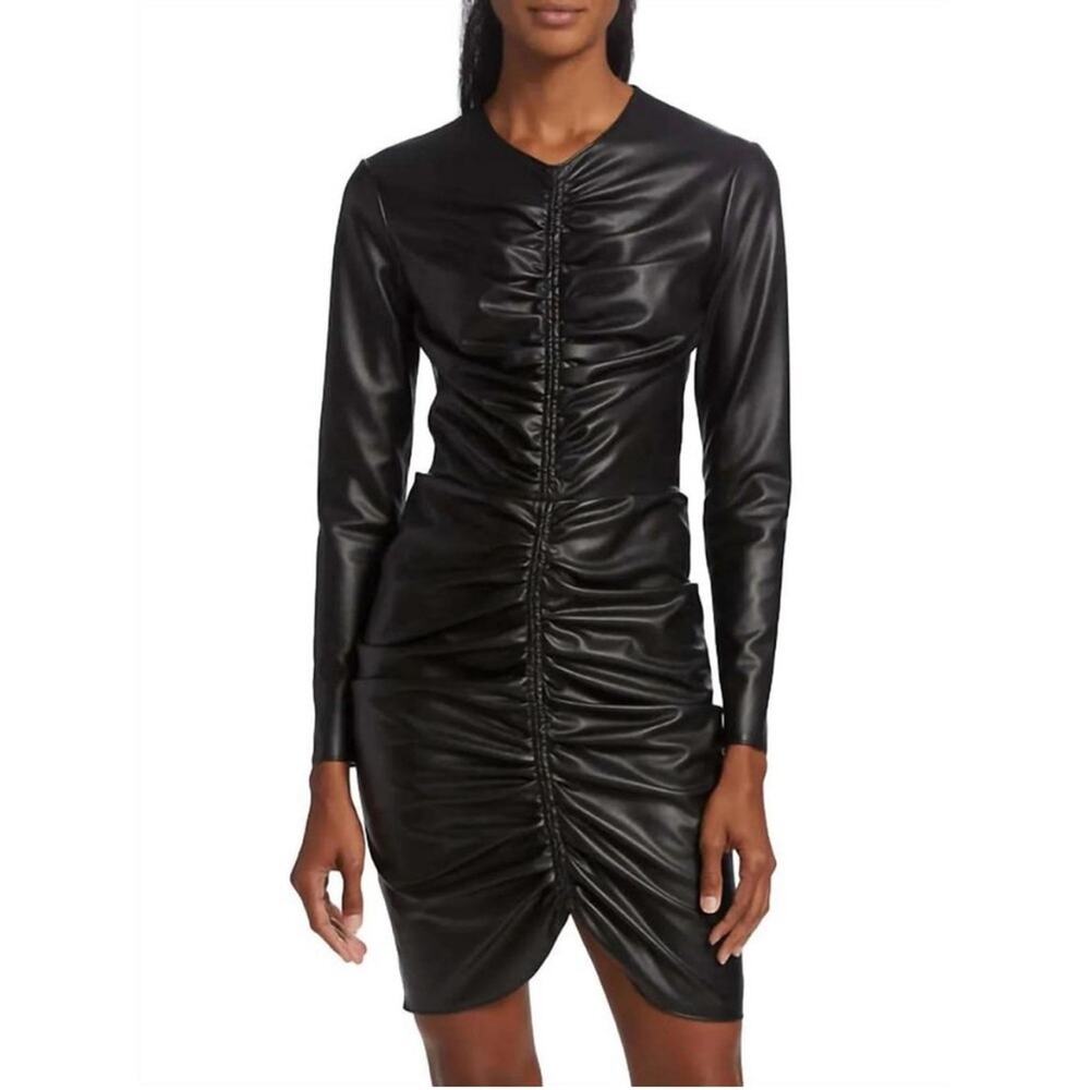 Veronica Beard Bernadette Black Faux Leather Long Sleeve Mini Dress 2
